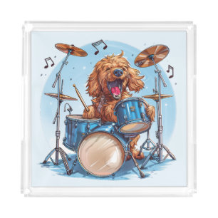 Goldendoodle Dog Playing Drums Acrylic Tray