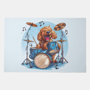 Goldendoodle Dog Playing Drums Doormat