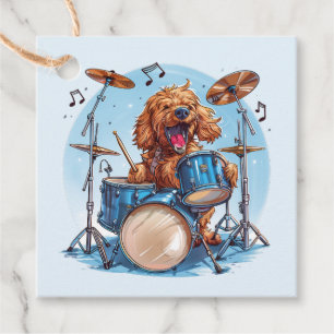 Goldendoodle Dog Playing Drums Favor Tags
