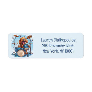 Goldendoodle Dog Playing Drums Label