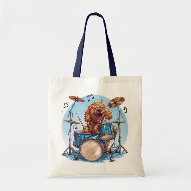 Goldendoodle Dog Playing Drums Tote Bag (Front)