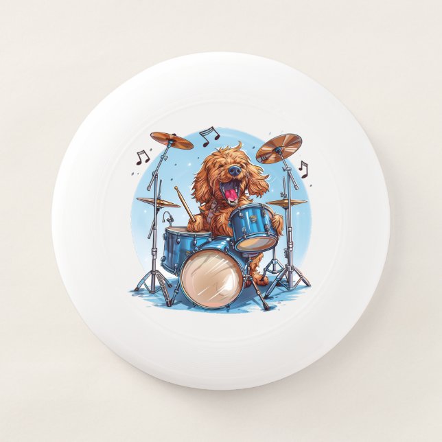 Goldendoodle Dog Playing Drums Wham-O Frisbee (Front)