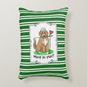 Goldendoodle Dog Playing Golf (red whmk2) Cute Fun Accent Pillow
