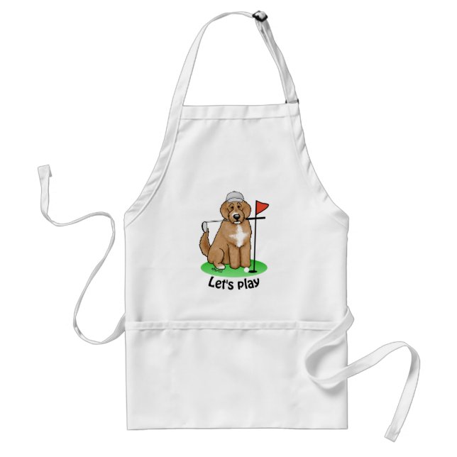 Goldendoodle Dog Playing Golf (red whmk2) Cute Fun Adult Apron (Front)