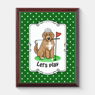 Goldendoodle Dog Playing Golf (red whmk2) Cute Fun Award Plaque