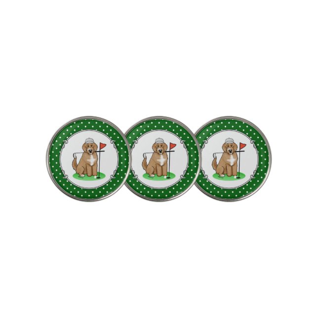 Goldendoodle Dog Playing Golf (red whmk2) Cute Fun Ball Marker (3 Up)