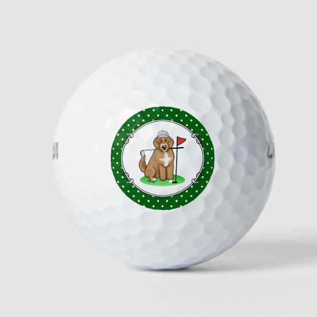Goldendoodle Dog Playing Golf (red whmk2) Cute Fun Balls (Front)
