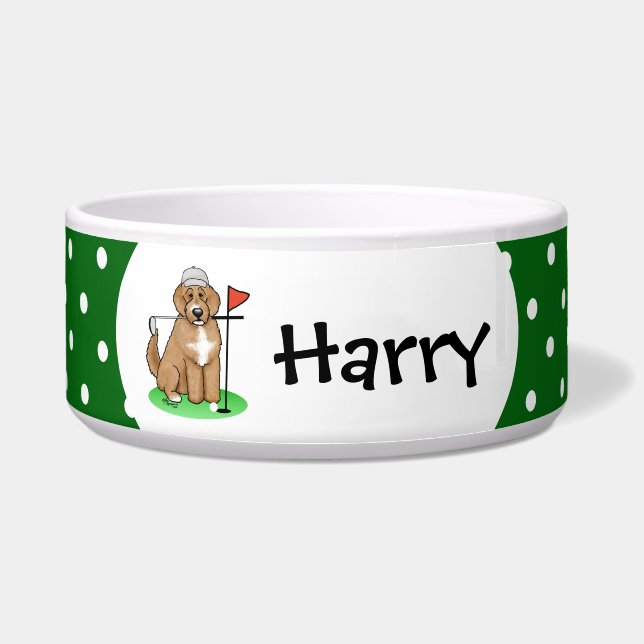 Goldendoodle Dog Playing Golf (red whmk2) Cute Fun Bowl (Front)