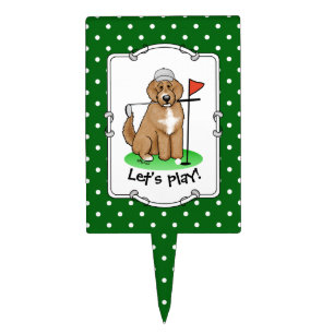 Goldendoodle Dog Playing Golf (red whmk2) Cute Fun Cake Topper