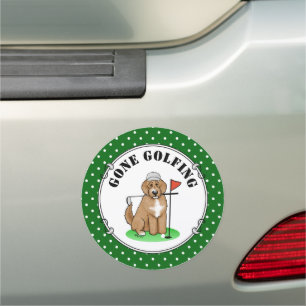 Goldendoodle Dog Playing Golf (red whmk2) Cute Fun Car Magnet