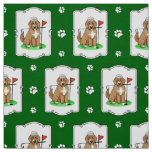 Goldendoodle Dog Playing Golf (red whmk2) Cute Fun Fabric