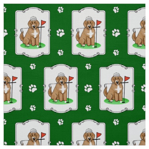 Goldendoodle Dog Playing Golf (red whmk2) Cute Fun Fabric