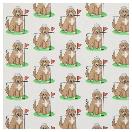 Goldendoodle Dog Playing Golf (red whmk2) Cute Fun Fabric