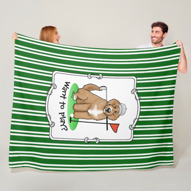 Goldendoodle Dog Playing Golf (red whmk2) Cute Fun Fleece Blanket (In Situ)