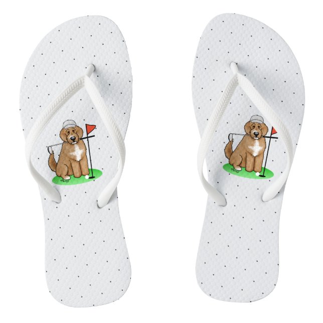Goldendoodle Dog Playing Golf (red whmk2) Cute Fun Flip Flops (Footbed)