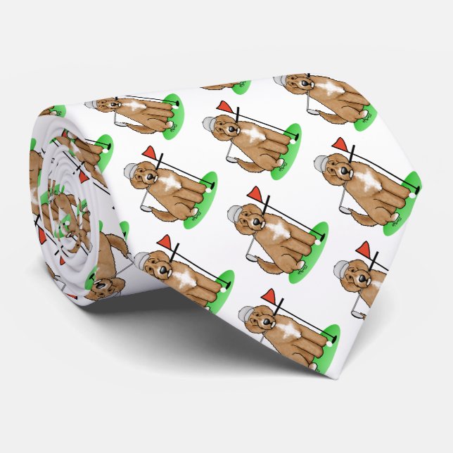 Goldendoodle Dog Playing Golf (red whmk2) Cute Fun Neck Tie (Rolled)