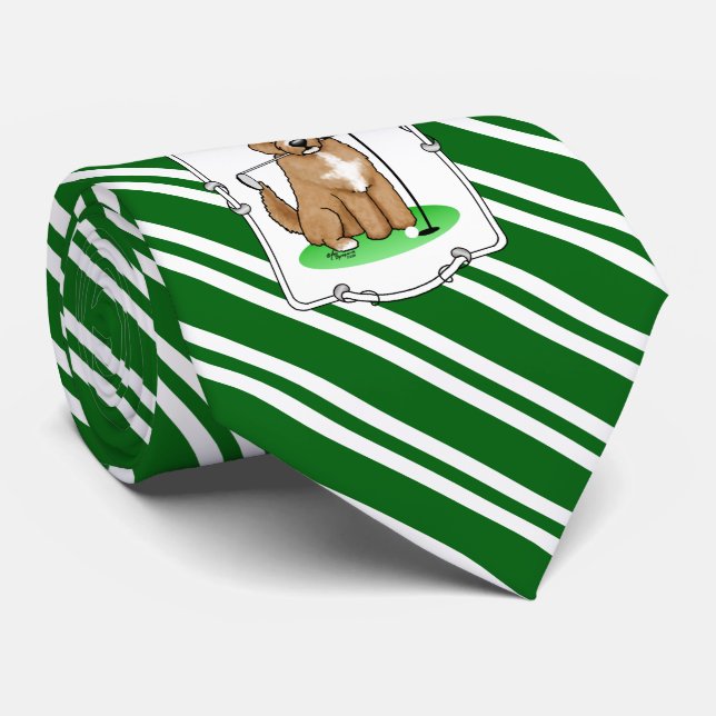 Goldendoodle Dog Playing Golf (red whmk2) Cute Fun Neck Tie (Rolled)