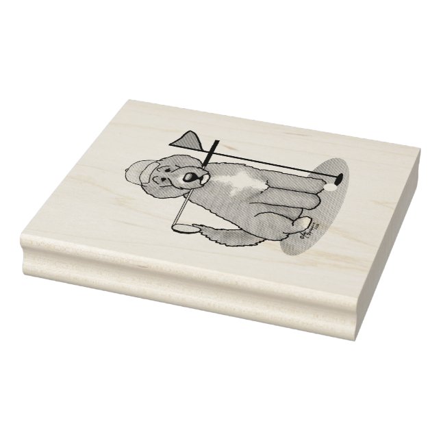 Goldendoodle Dog Playing Golf (red whmk2) Cute Fun Rubber Stamp (Stamp)