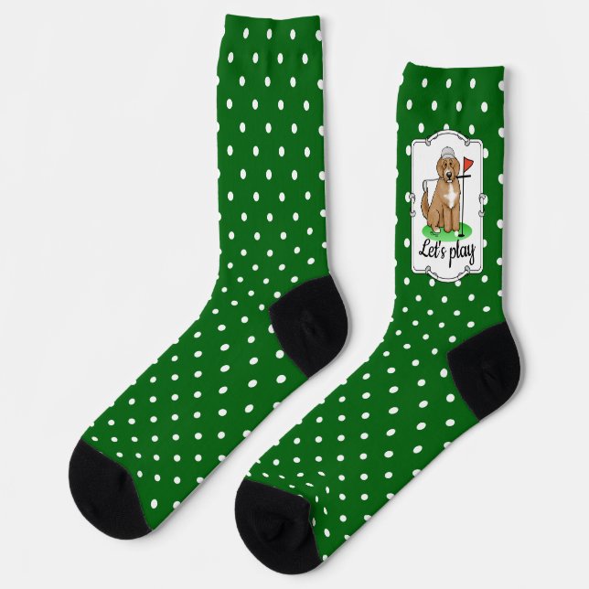 Goldendoodle Dog Playing Golf (red whmk2) Cute Fun Socks (Left)