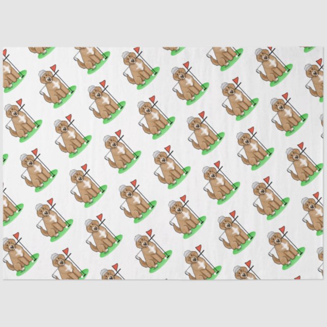 Goldendoodle Dog Playing Golf (red whmk2) Cute Fun Tissue Paper (Front)