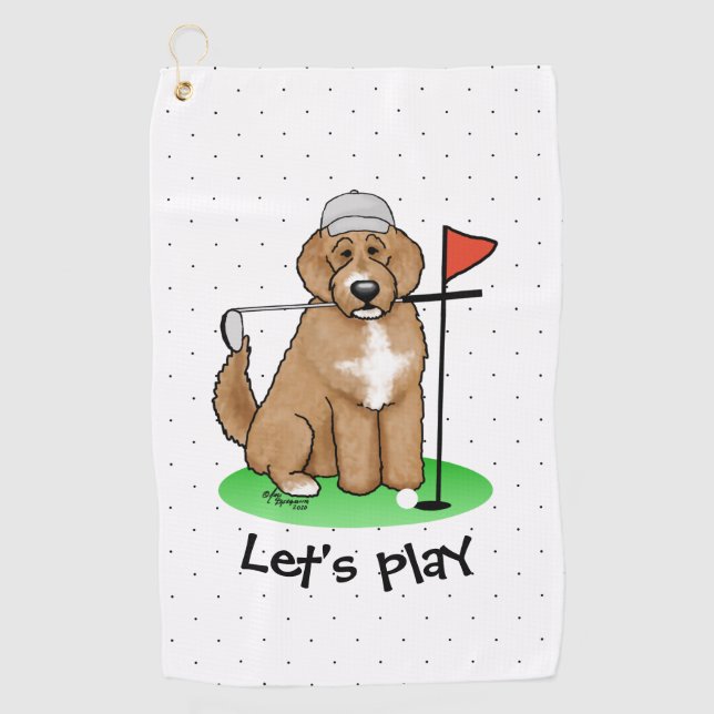 Goldendoodle Dog Playing Golf (red whmk2) Cute Fun Towel (Front)