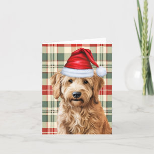 Goldendoodle Dog Red Green Plaid Christmas Holiday Card