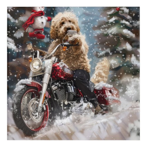 Goldendoodle Dog Riding Motorcycle Christmas  Acrylic Print