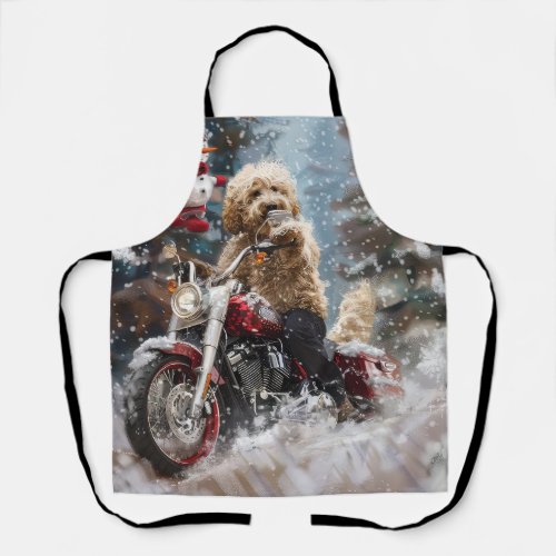 Goldendoodle Dog Riding Motorcycle Christmas  Apron