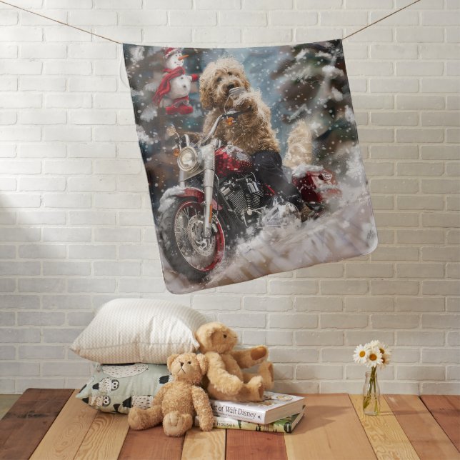Goldendoodle Dog Riding Motorcycle Christmas  Baby Blanket (In Situ)