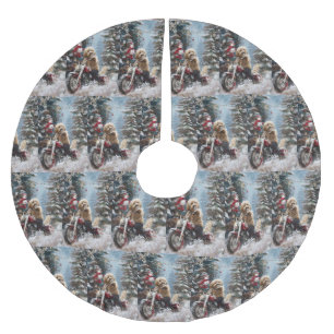 Goldendoodle Dog Riding Motorcycle Christmas Brushed Polyester Tree Skirt