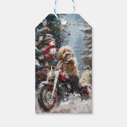 Goldendoodle Dog Riding Motorcycle Christmas  Gift Tags