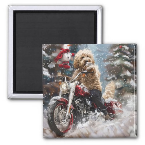 Goldendoodle Dog Riding Motorcycle Christmas  Magnet