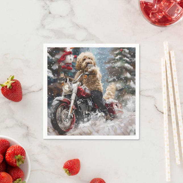 Goldendoodle Dog Riding Motorcycle Christmas  Napkins (Insitu)