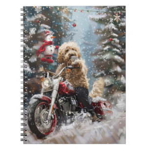 Goldendoodle Dog Riding Motorcycle Christmas  Notebook