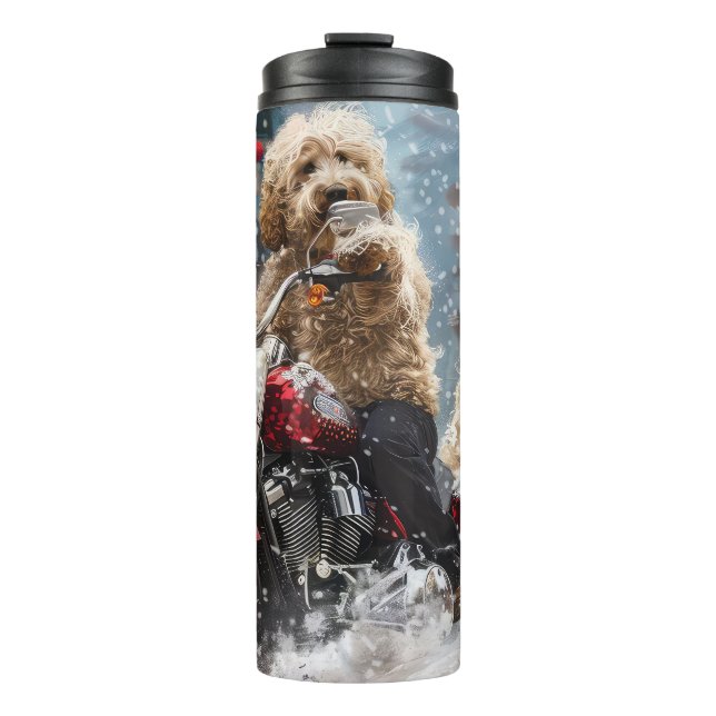 Goldendoodle Dog Riding Motorcycle Christmas  Thermal Tumbler (Front)