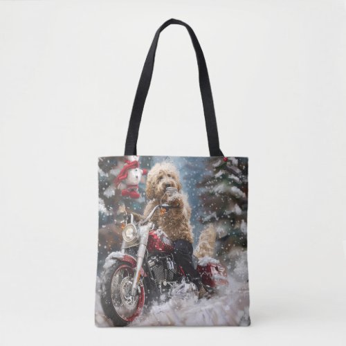 Goldendoodle Dog Riding Motorcycle Christmas  Tote Bag