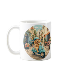 Goldendoodle Dog Riding Scooter European Streets Coffee Mug