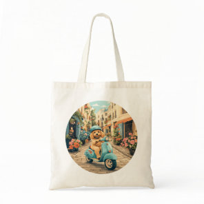 Goldendoodle Dog Riding Scooter European Streets Tote Bag