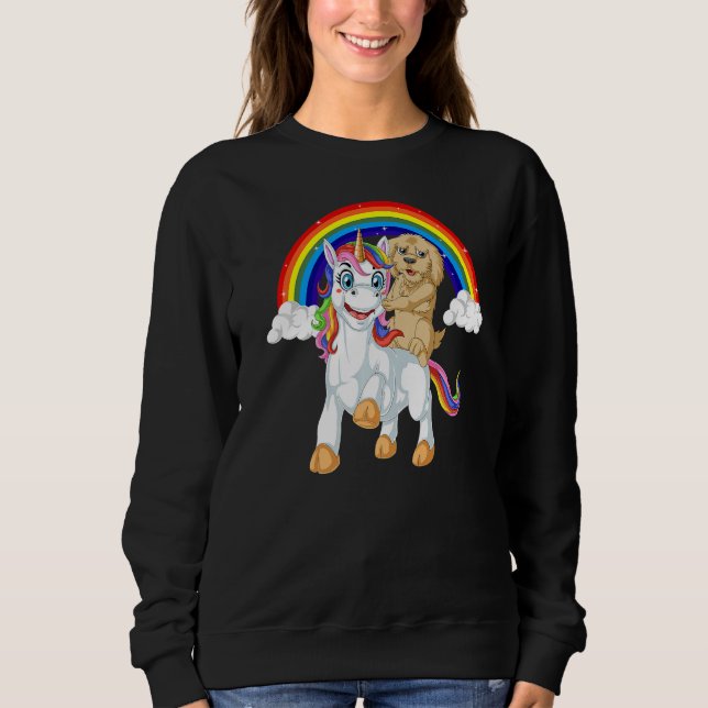 Goldendoodle Dog Riding Unicorn Rainbow Girls & Ki Sweatshirt (Front)