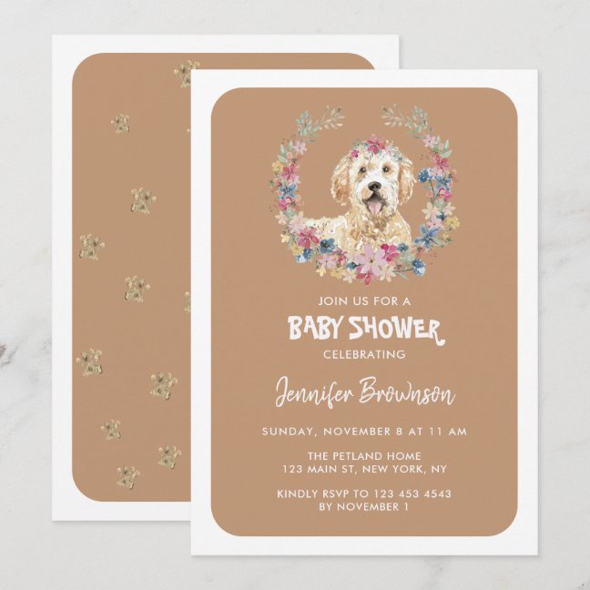 Goldendoodle Dog Rustic Flowers Invitation