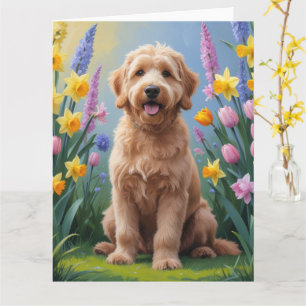 Goldendoodle Dog Spring Flowers Painting Card