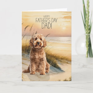 Goldendoodle Dog Sunset Beach Father's Day Holiday Card