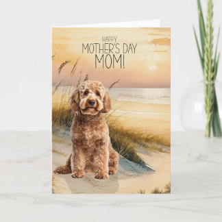 Goldendoodle Dog Sunset Beach Mother's Day Holiday Card