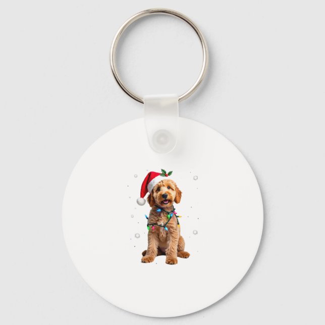 Goldendoodle Dog Tree Christmas Sweater Xmas Pet D Keychain (Front)