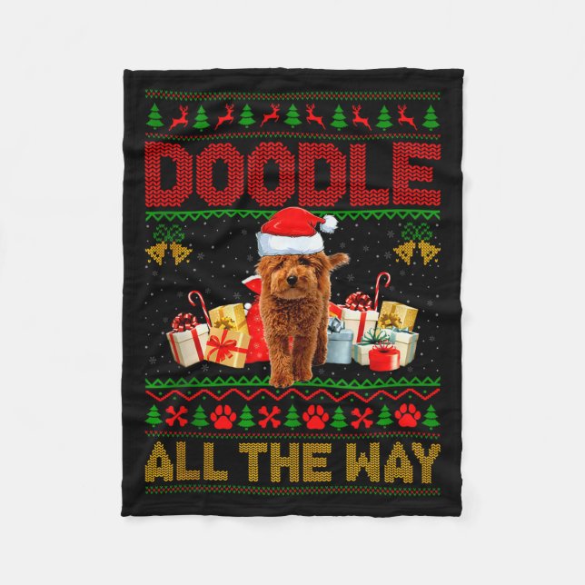 Goldendoodle Dog Ugly Christmas Sweaters Pet Dog L Fleece Blanket (Front)