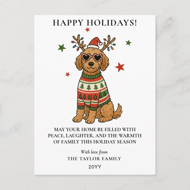 Goldendoodle Dog Ugly Sweater Christmas Holiday Postcard (Front)
