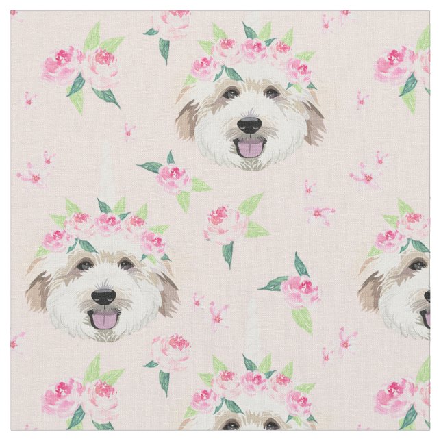 goldendoodle dog unicorn flower crown fabric (Close Up)