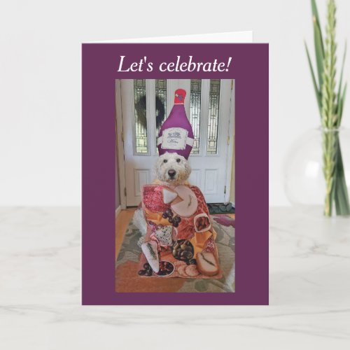 Goldendoodle dog wine and cheese celebration  card