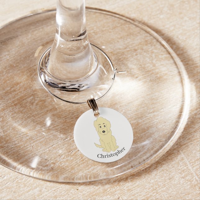 Goldendoodle Dog Wine Charm (In Situ)