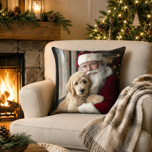 Goldendoodle Dog with Santa Cute Christmas Throw Pillow